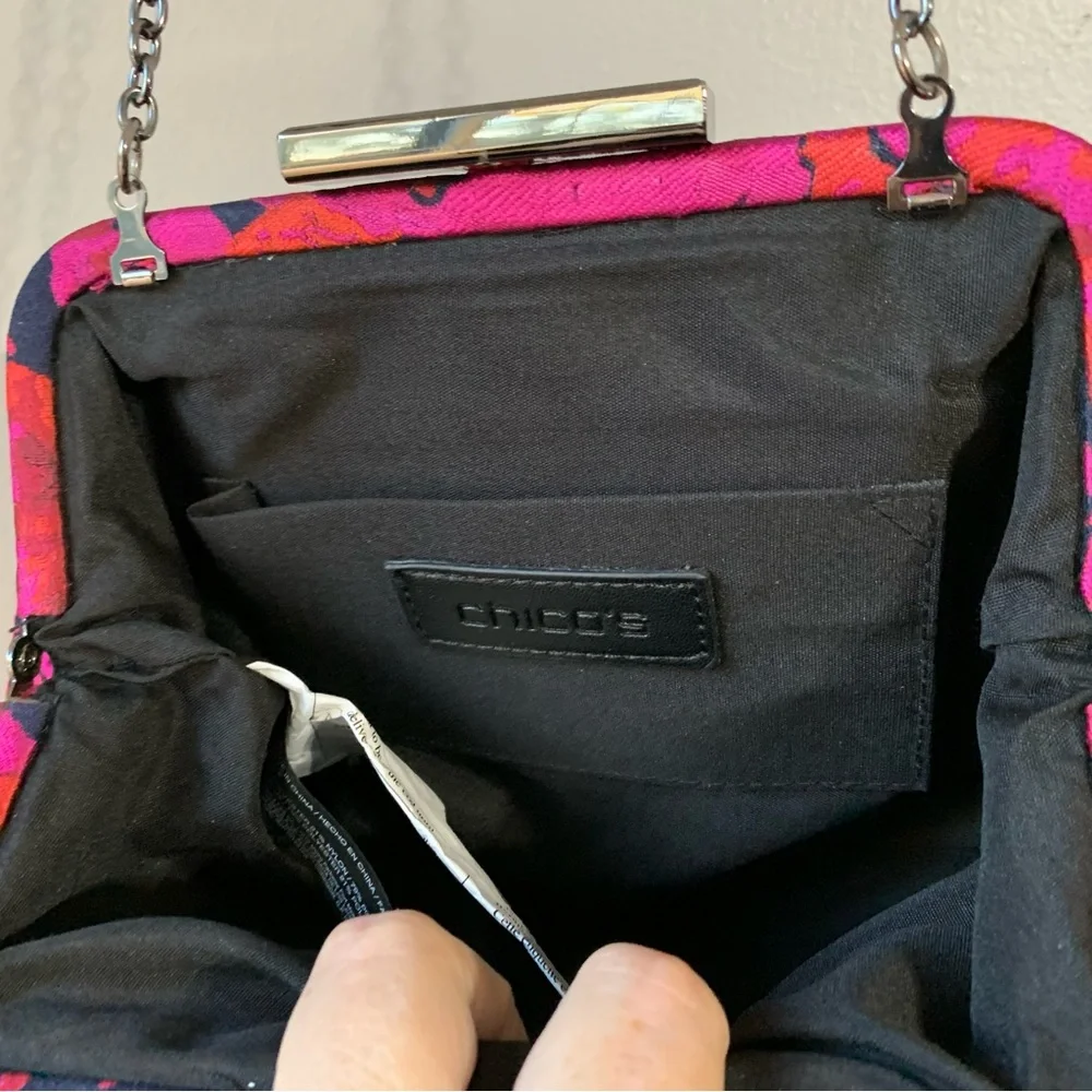 Chico’s brocade navy purple, red, and fuscia pleated‎ shoulder evening bag. - Picture 10 of 12